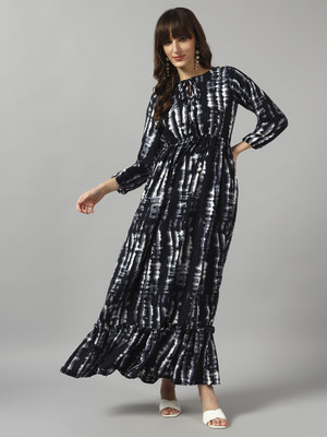 Jash Creation Women Fit and Flare Black Midi/Calf Length Dress