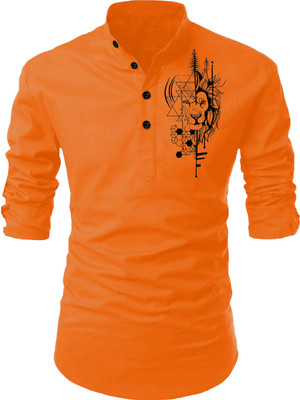 LIRMO Men Printed Straight Kurta(Orange)