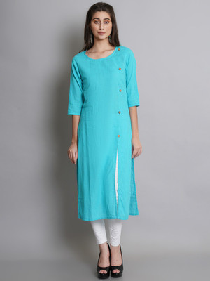 Diktmark Women Solid A-line Kurta(Light Blue)