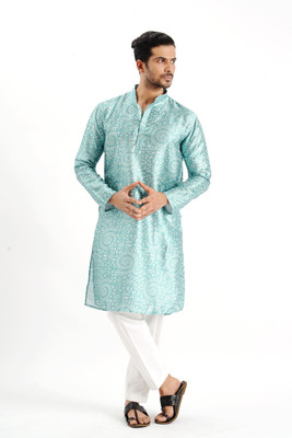 JODIDAR Men Printed Straight Kurta(Green)