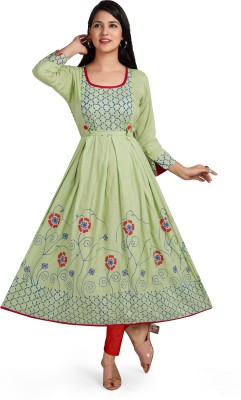 top by Fashion Women Printed Anarkali Kurta(Light Green)