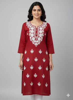 ABCALLECTION Women Embroidered, Chikan Embroidery Straight Kurta(Pink)