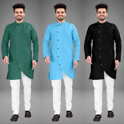 GRATITUDE ROCK Men Solid Asymmetric Kurta(Multicolor)