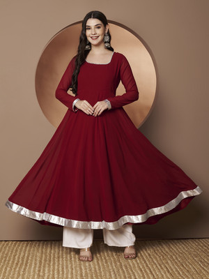 Poshak Hub Women Solid Anarkali Kurta(Maroon)