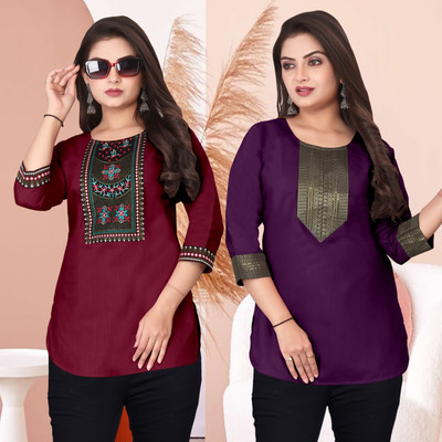 FSR Women Applique, Solid A-line Kurta(Multicolor)