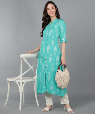 Lamba Creations Women Printed A-line Kurta(Blue)