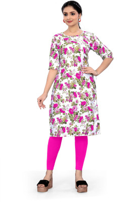 zindora Women Printed Straight Kurta(Pink)