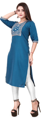 RIDDHI COLLECTION MALL Women Embroidered A-line Kurta(Blue)