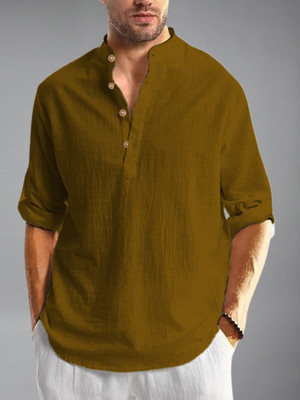 Vida Loca Men Self Design A-line Kurta(Gold)