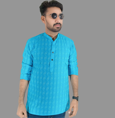 LADSLOOM Men Striped Straight Kurta(Light Blue)