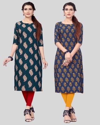 DSK STUDIO Women Printed Straight Kurta(Green, Blue)