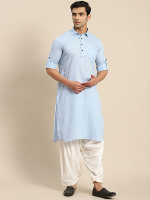 Rajubhai Hargovindas Men Self Design Pathani Kurta(Light Blue)
