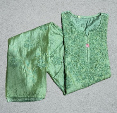 Beauty Chikan handicraft Women Embroidered A-line Kurta(Green)