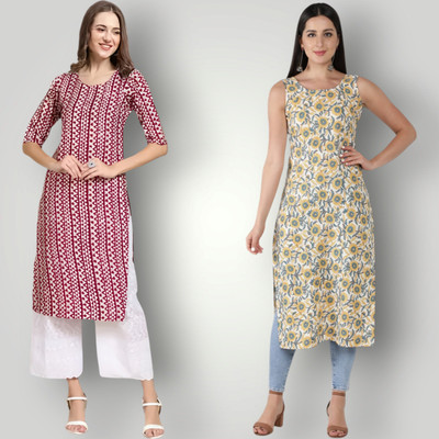 KALLAXI Women Printed Straight Kurta(Multicolor)