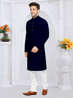 VyomCreation Men Solid Straight Kurta(Dark Blue)