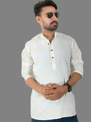 LADSLOOM Men Printed Straight Kurta(White)