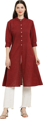 ADDICTED ATTIRE Women Checkered Straight Kurta(Maroon)