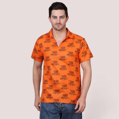 AXOLOTL Men Printed Straight Kurta(Orange, Black)