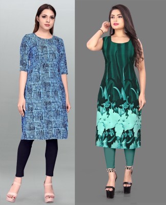 tanvi creation Women Printed A-line Kurta(Green, Blue)