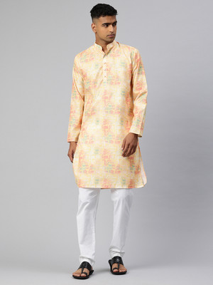 Majestic Man Men Printed A-line Kurta(Yellow)