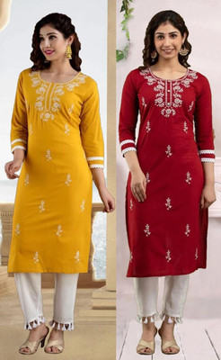 vikshi Women Chikan Embroidery Straight Kurta(Multicolor)