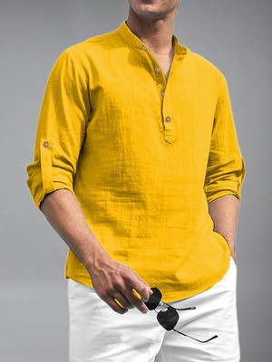 Vida Loca Men Solid A-line Kurta(Yellow)