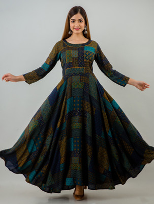 RopaDeModa Women Printed Anarkali Kurta(Black)