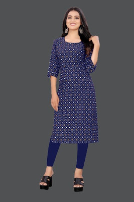 dharmanandan creation Women Printed Straight Kurta(Blue)