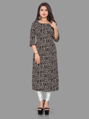 HouseOfCommon Women Striped A-line Kurta(Black, Beige)