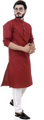 VALLABH CREATION Men Solid Straight Kurta(Maroon)