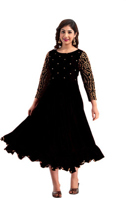 RA CREATION Women Solid Anarkali Kurta(Black)