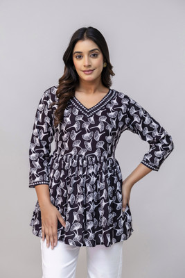 Niharika Creation Women Printed Flared Kurta(Black)