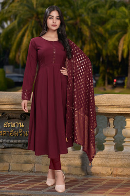 KRISHITMART Women Self Design Anarkali Kurta(Maroon)