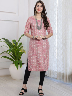 EthnicBasket Women Printed Straight Kurta(Pink)