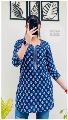 MF ERA Women Printed Straight Kurta(Blue, White)