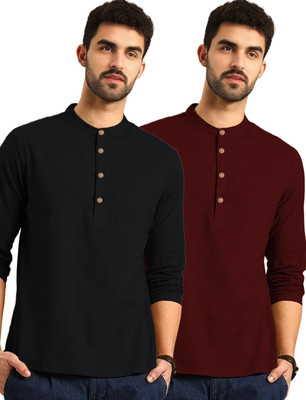 VIMASUTI Men Solid Straight Kurta(Maroon)