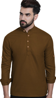 UNIFAV Men Solid Straight Kurta(Brown)