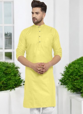 G7 FASHION Men Solid Straight Kurta(Yellow)