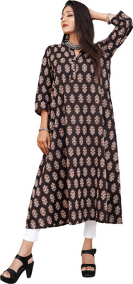 Phabrica Women Printed A-line Kurta(Brown)
