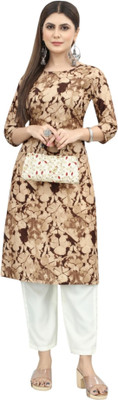 HouseOfCommon Women Printed Straight Kurta(Brown)