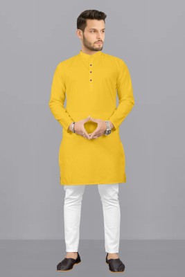 VALLABH CREATION Men Solid Straight Kurta(Yellow)