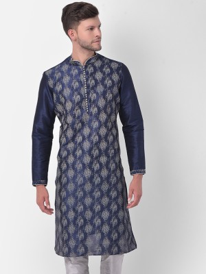 DEYANN Men Printed Straight Kurta(Dark Blue, Grey, Gold)