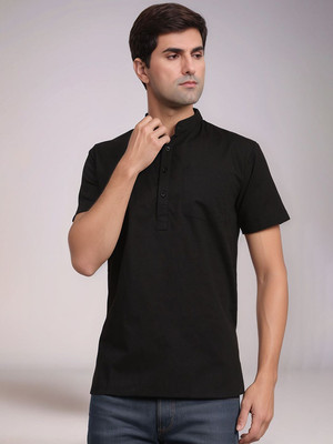 Moda Rapido Men Solid Straight Kurta(Black)