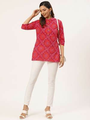 FABRIC FITOOR Women Printed A-line Kurta(Pink)