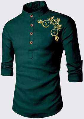 DIMMY Men Printed Straight Kurta(Green)