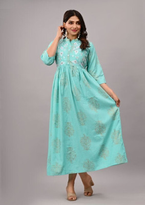 Tejal Textile Women Embroidered Anarkali Kurta(Brown)