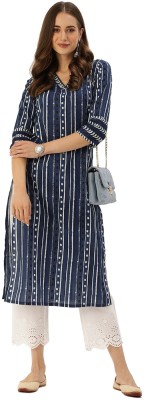 BAVLI Women Printed Straight Kurta(Dark Blue, White, Black)