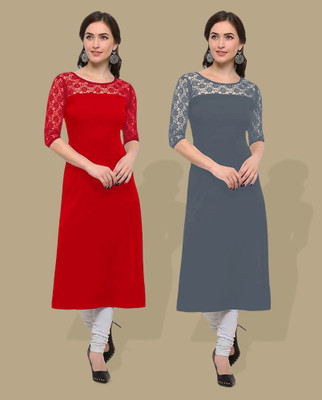 Dream Beauty Fashion Women Self Design Straight Kurta(Red)