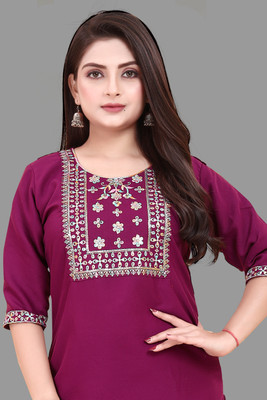 ANITA LYCRA Women Embroidered A-line Kurta(Purple)