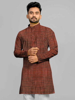 RA Collection Men Self Design Straight Kurta(Brown)